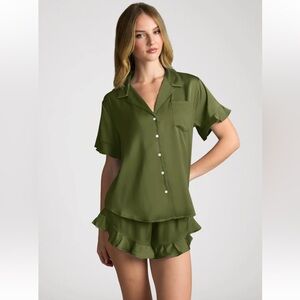 Olive Green Satin Pajama Set